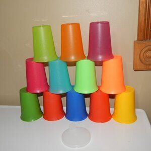 LOT 12 Vintage TUPPERWARE Small 7oz Bell Tumbler Plastic Cup Set +1 Sippy Lid